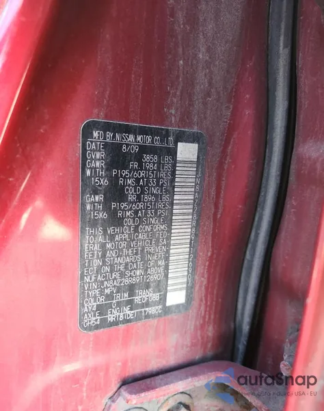 2009 Nissan Cube Base from USA, damaged, VIN JN8AZ28R89T126907